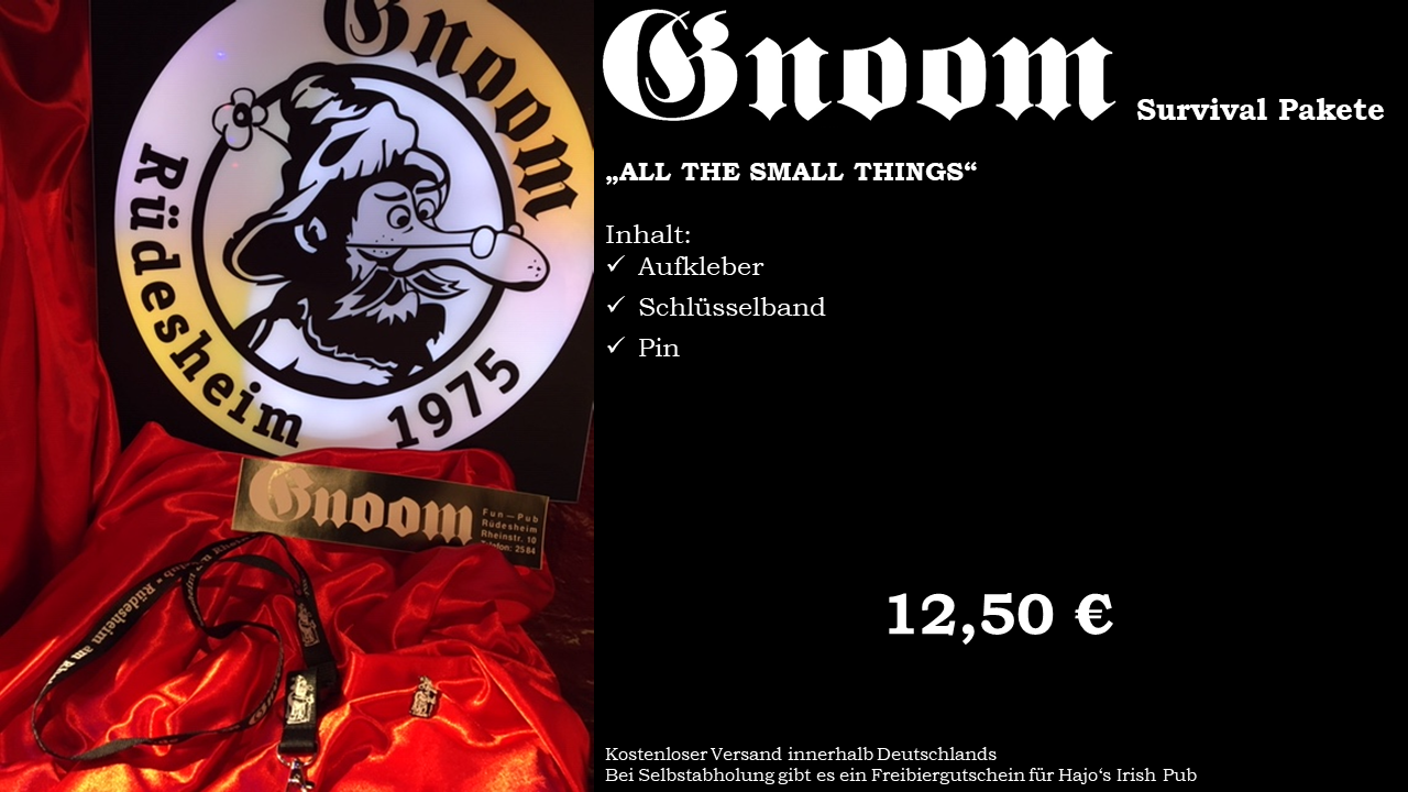 GNOOM SURVIVAL PAKET - ALL THE SMALL THINGS 12,50 € | Aufkleber | Schlüsselband | Pin